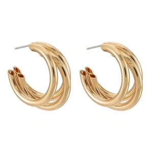 New 18K Gold Plated Triple Layered Hoop Earrings